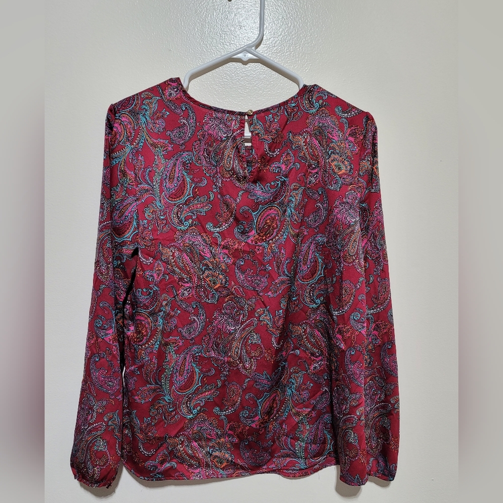 Talbots Red Paisley Ruffle Blouse - Picture 2 of 5